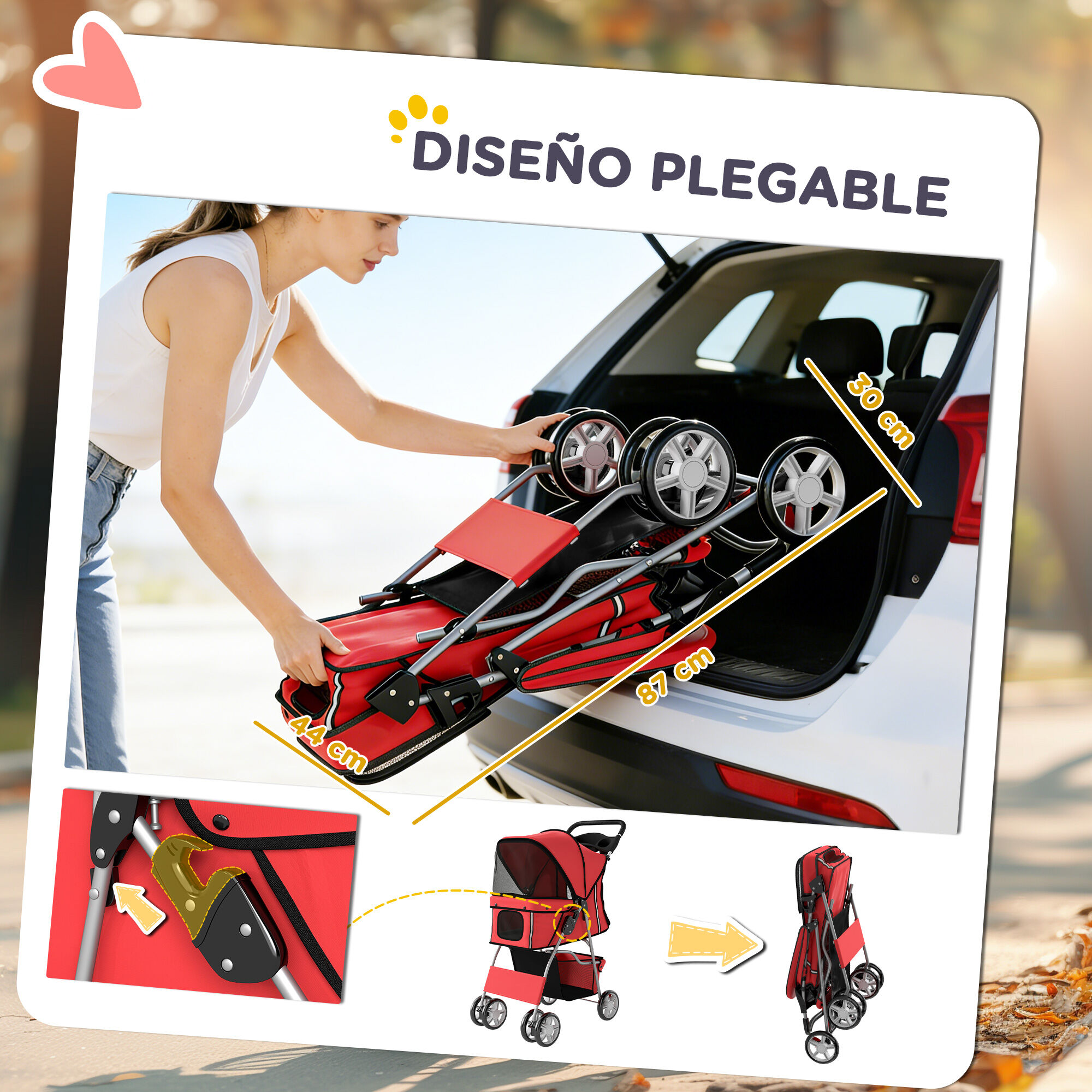 PawHut Carrito para Perros Rojo, , large Imagen numero 5