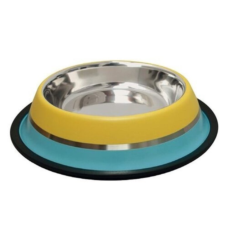 Comedero antideslizante de acero inoxidable azul y amarillo para perros, , large image number null