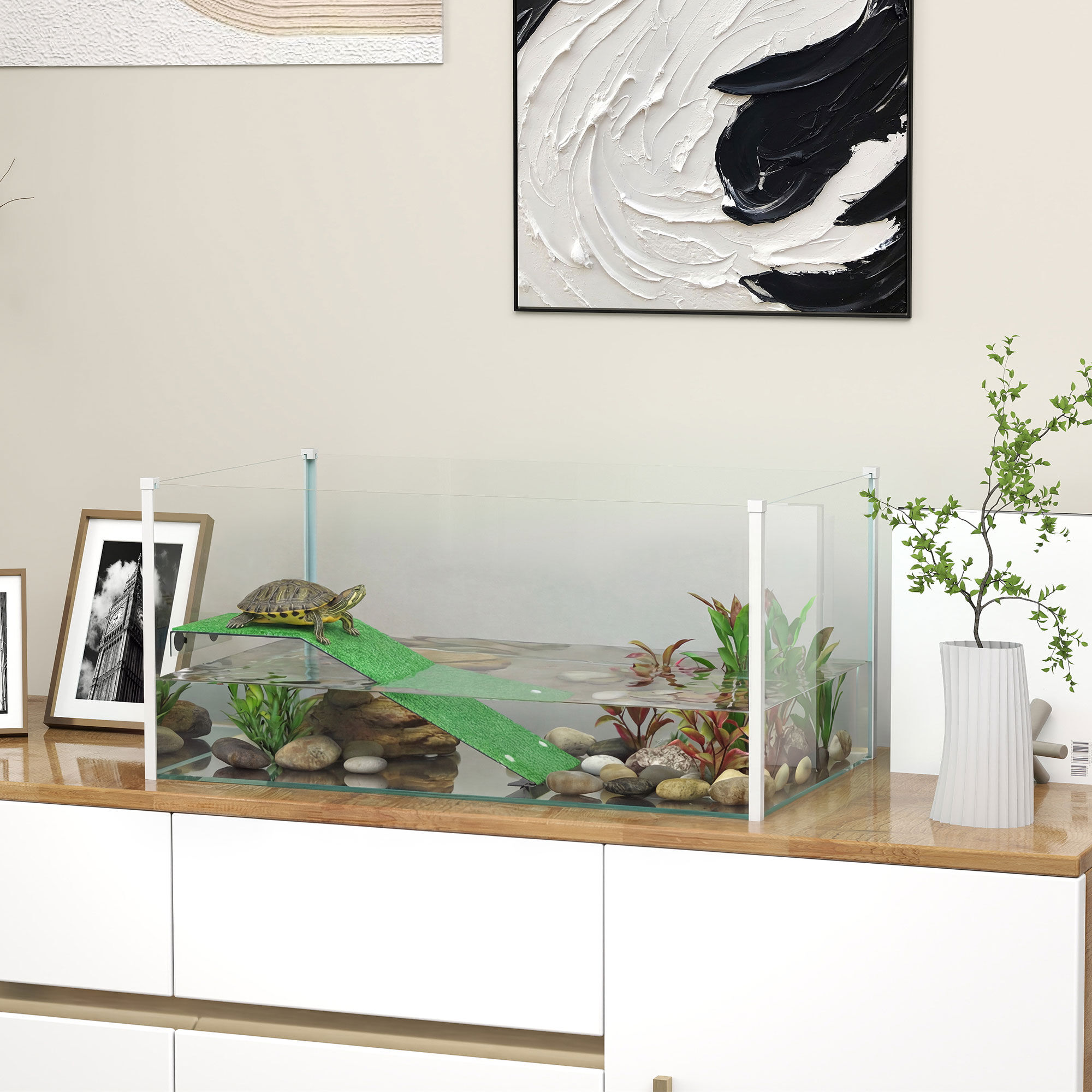PawHut Acuario para Tortugas Blanco, , large Imagen numero 2