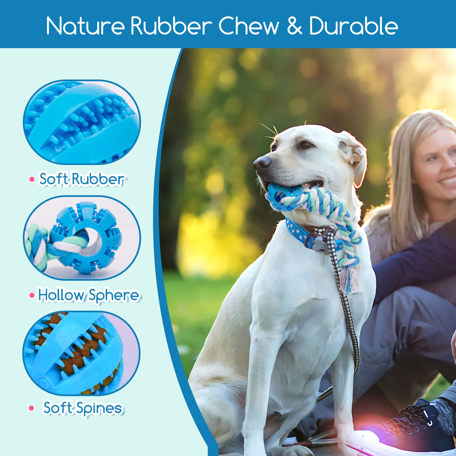 Nobleza - Cuerda de juguete para perros 100% algod&oacute;n, beneficiosa para la salud mental del perro, la salud dental y la limpieza de los dientes, el mejor regalo para todo tipo de perros, Rosa, Azul y Morado - 25cm, , large Imagen numero 3