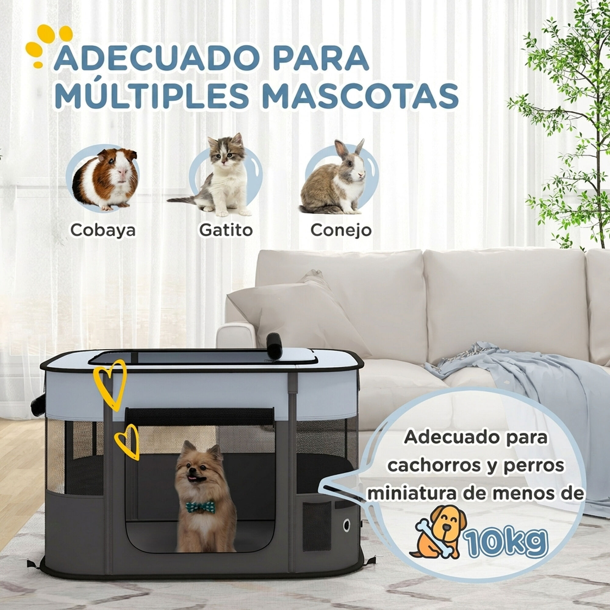 PawHut Parque para Mascota Gris, , large Imagen numero 9