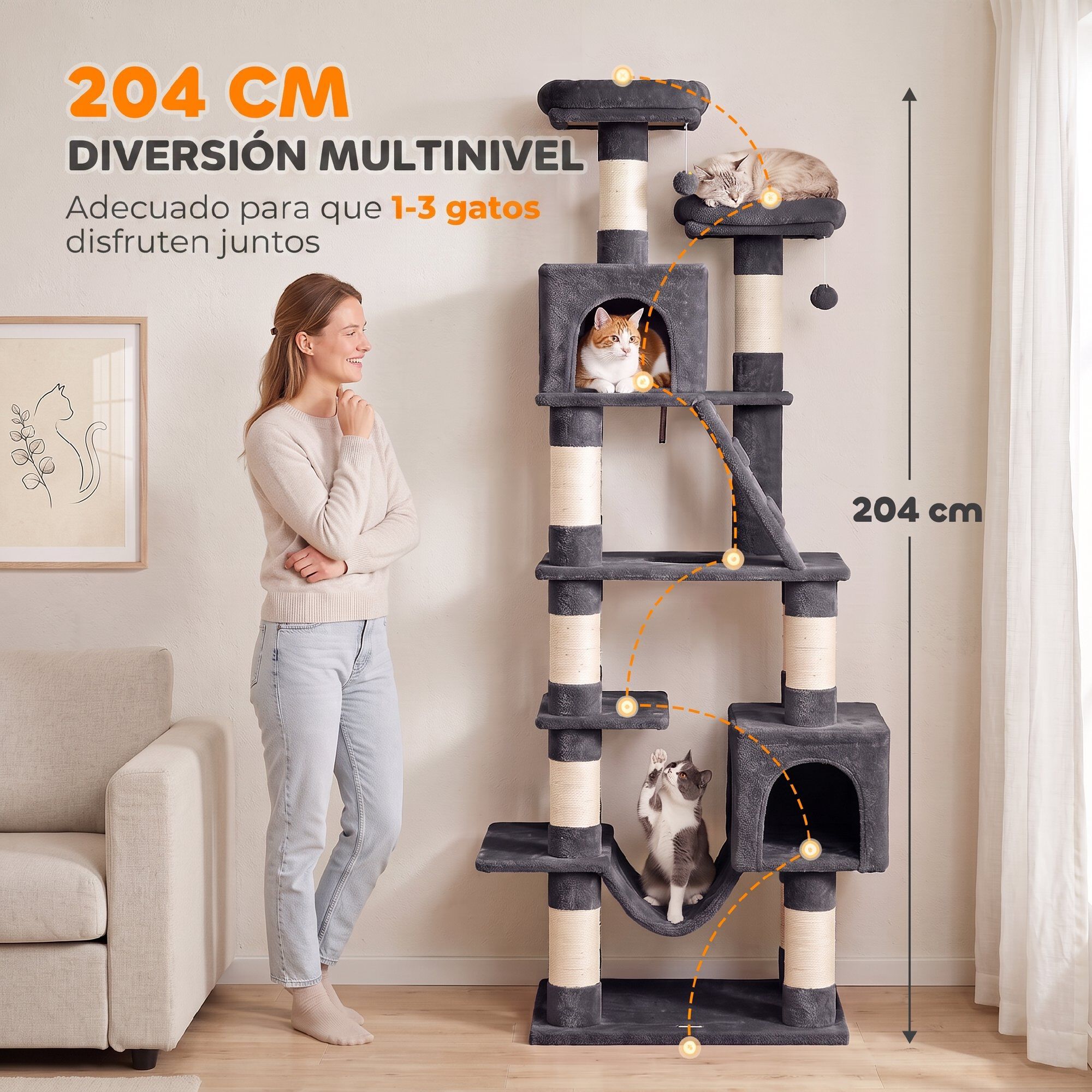 PawHut &Aacute;rbol para gato Gris Oscuro, , large Imagen numero 4