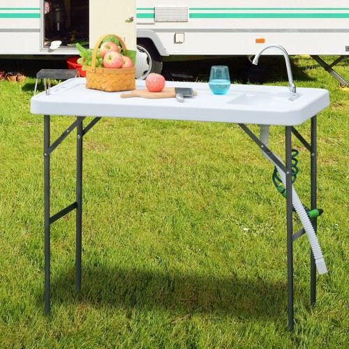 Mesa Plegable con Fregadero Grifo y Pistola de Riego Extensible para Camping Barbacoa Exterior, , large Imagen numero 1