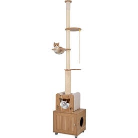 COSTWAY &Aacute;rbol de Gato de Piso a Techo para Gatos de Interior, 256-275 cm Altura Ajustable, Torre Rascador Gato con Caja de Arena, C&aacute;psula Espacial, Condominio, Postes de Sisal, Plataformas Multinivel