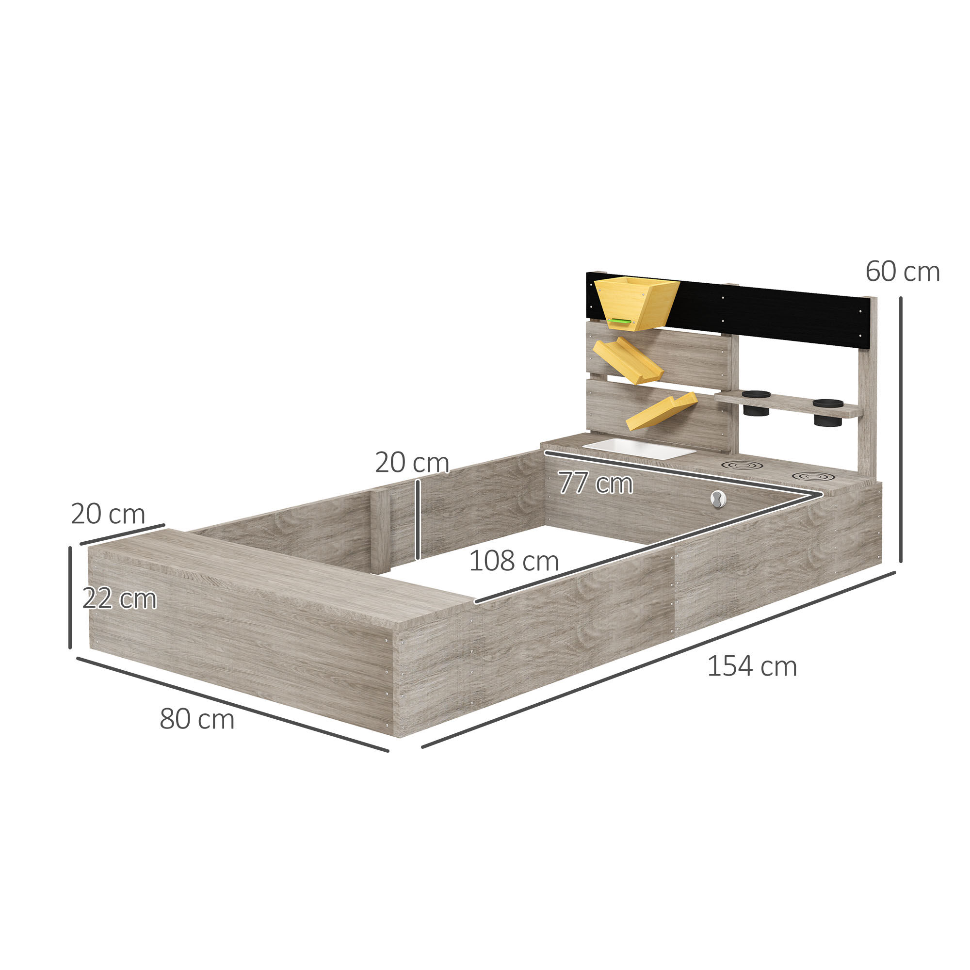 Outsunny Arenero para Ni&ntilde;os de Madera Arenero Infantil con 2 Asientos 2 Cajas para Plantar y Juguete de Cocina para Patio Jard&iacute;n 154x80x60 cm Gris, , large Imagen numero 3