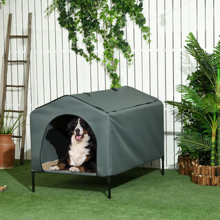 PawHut Caseta con Cama y Parasol gris para perros