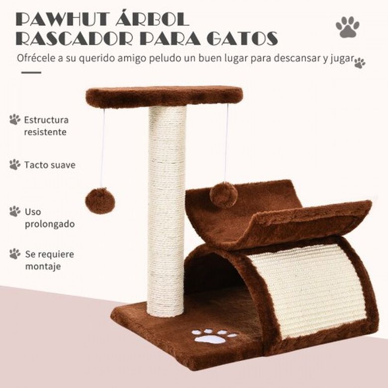 Pawhut árbol rascador con bolas de juego marrón para gatos thumbnail