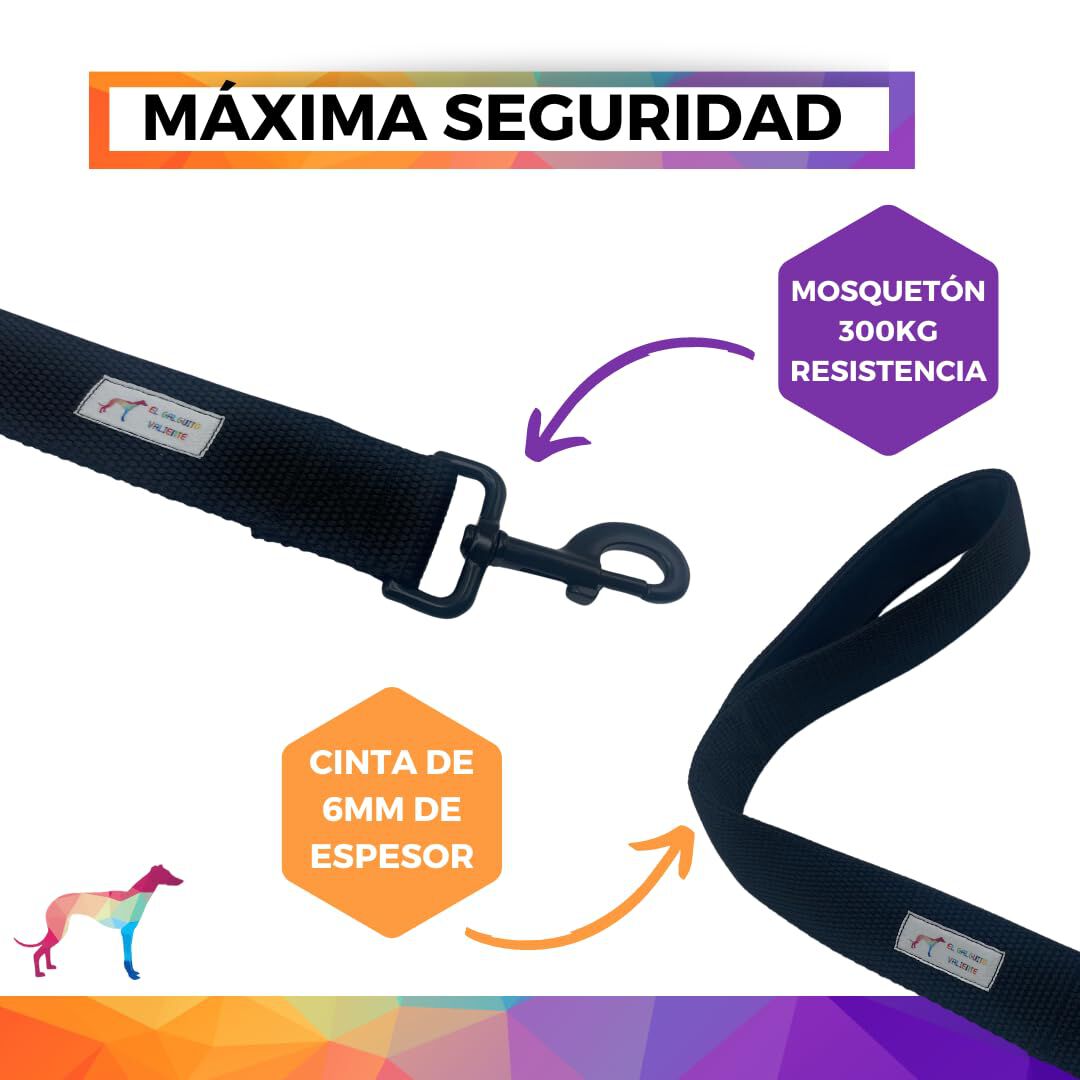 EGV - Correa corta perro 4cm ancho, asa neopreno y mosquet&oacute;n reforzado. 50cm longitud. (Negro), , large Imagen numero 3