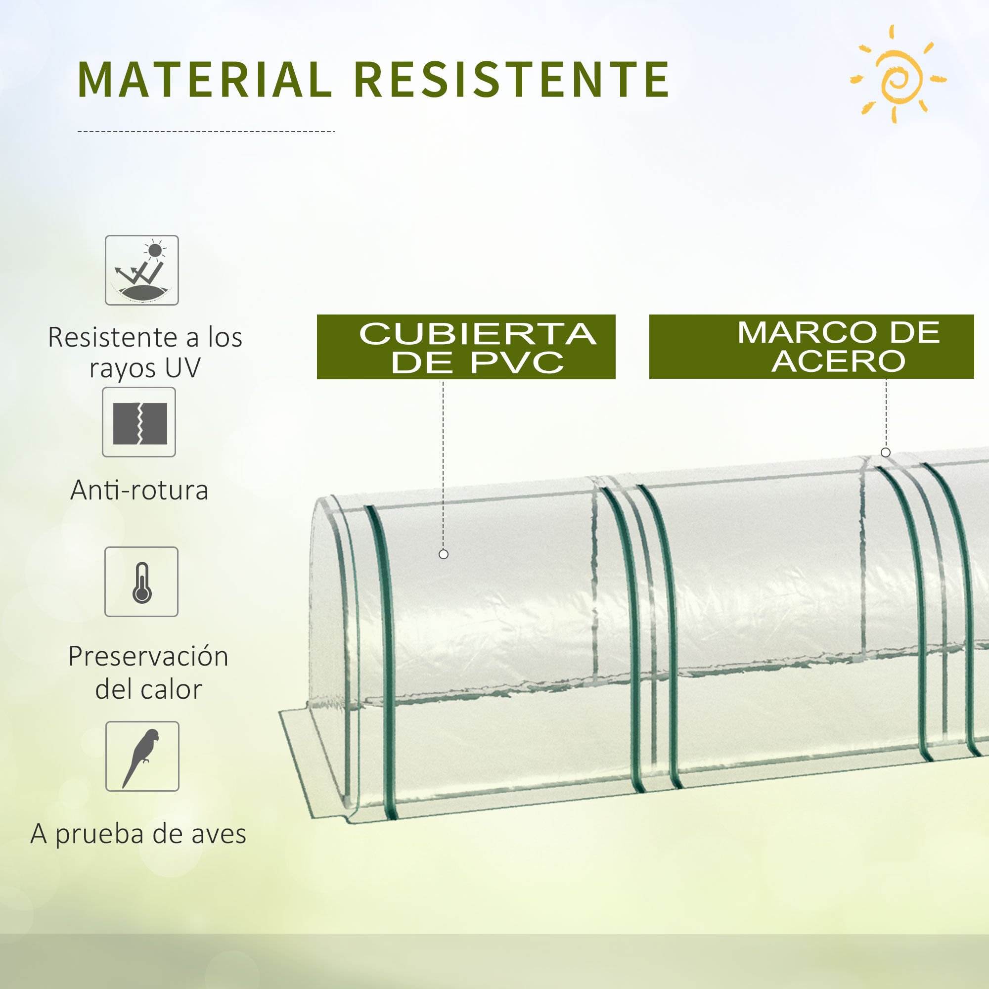 Invernadero Caseta transparente tipo Túnel Marco Acero y PVC para Jardín thumbnail