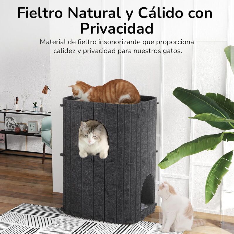 Fukumaru Cueva para Gatos de 2 Pisos Color Gris | Casa para Gatos Multinivel para Varios Gatos, Lana Natural, Dise&ntilde;o Moderno para Hogar, Estable, Plegable y F&aacute;cil de Limpiar, , large Imagen numero 2