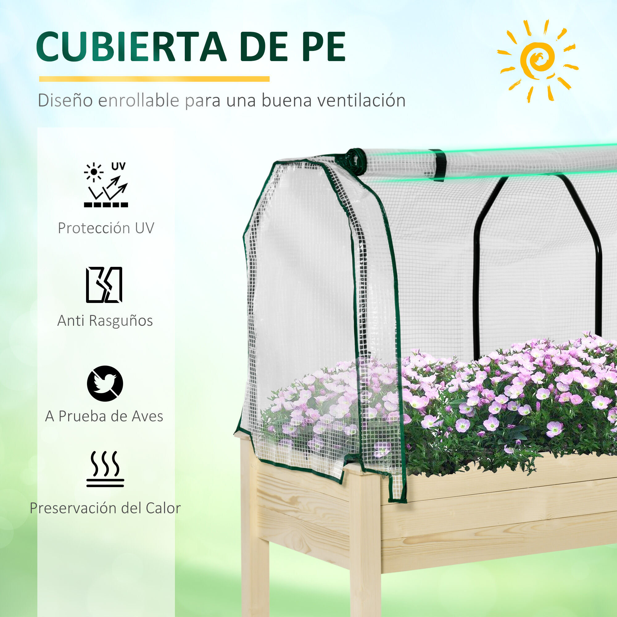 Outsunny Huerto Urbano Elevado de Madera 121x55x117 cm con Cubierta de Protecci&oacute;n Mesa de Jardinera para Cultivo Flores Vegetales en Jard&iacute;n Terraza Color Natural, , large Imagen numero 4