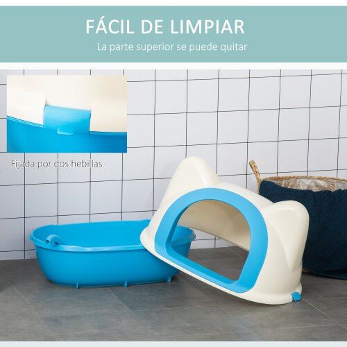 PawHut arenero caja cerrado blanco y azul para gatos, , large Imagen numero 5