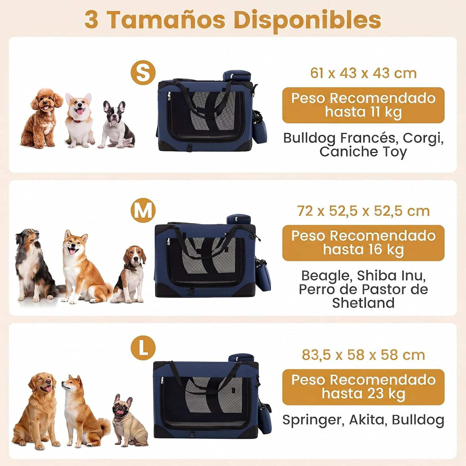COSTWAY Transport&iacute;n para Perros Plegable, Bolsa Transporte para Gatos con Ventanas de Malla, 3 Puertas y Bolsillos Extra&iacute;bles, Portador de Viaje para Mascotas Interior y Exterior (Azul, S), , large Imagen numero 8
