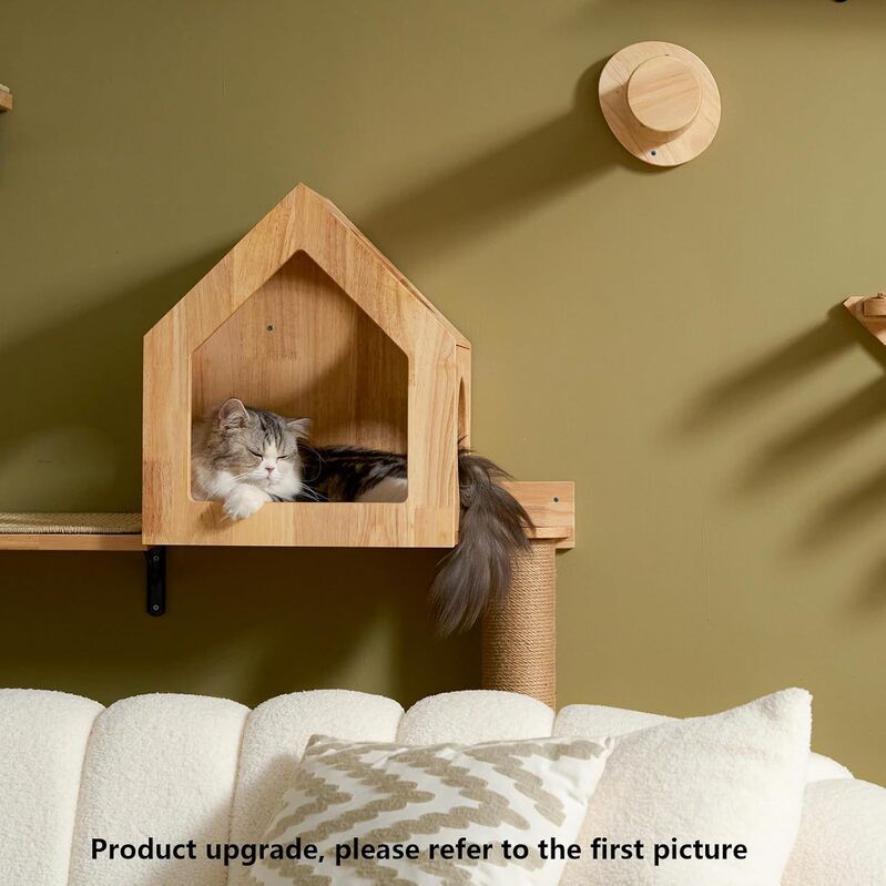 Fukumaru Casa de Pared para Gatos de Madera Natural 40&times;30&times;45,7 cm | T&uacute;nel con 3 Orificios 16 cm | Estilo Natural | Compatible con Wall Jungle, , large Imagen numero 4