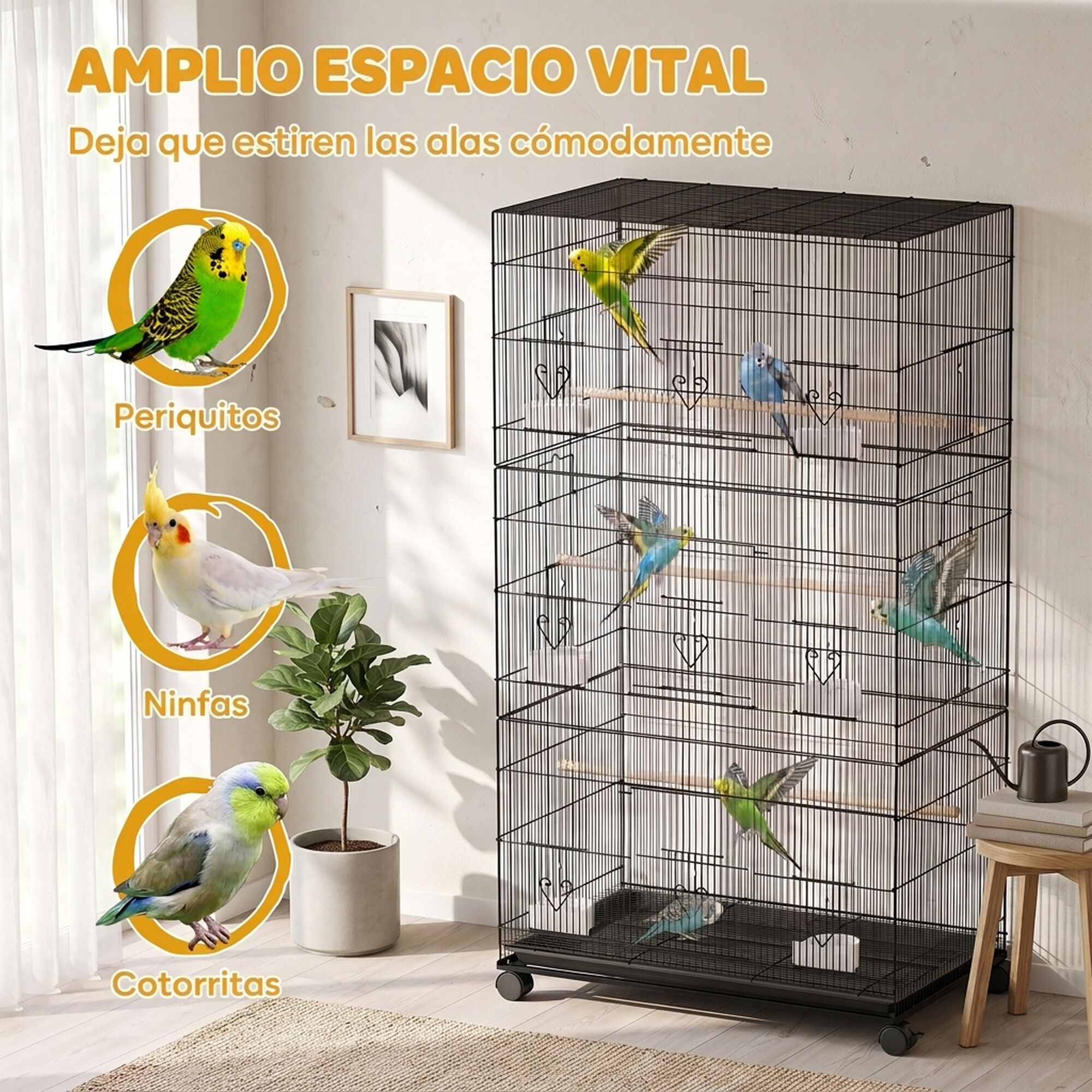 PawHut Jaula para P&aacute;jaro Negro, , large Imagen numero 4