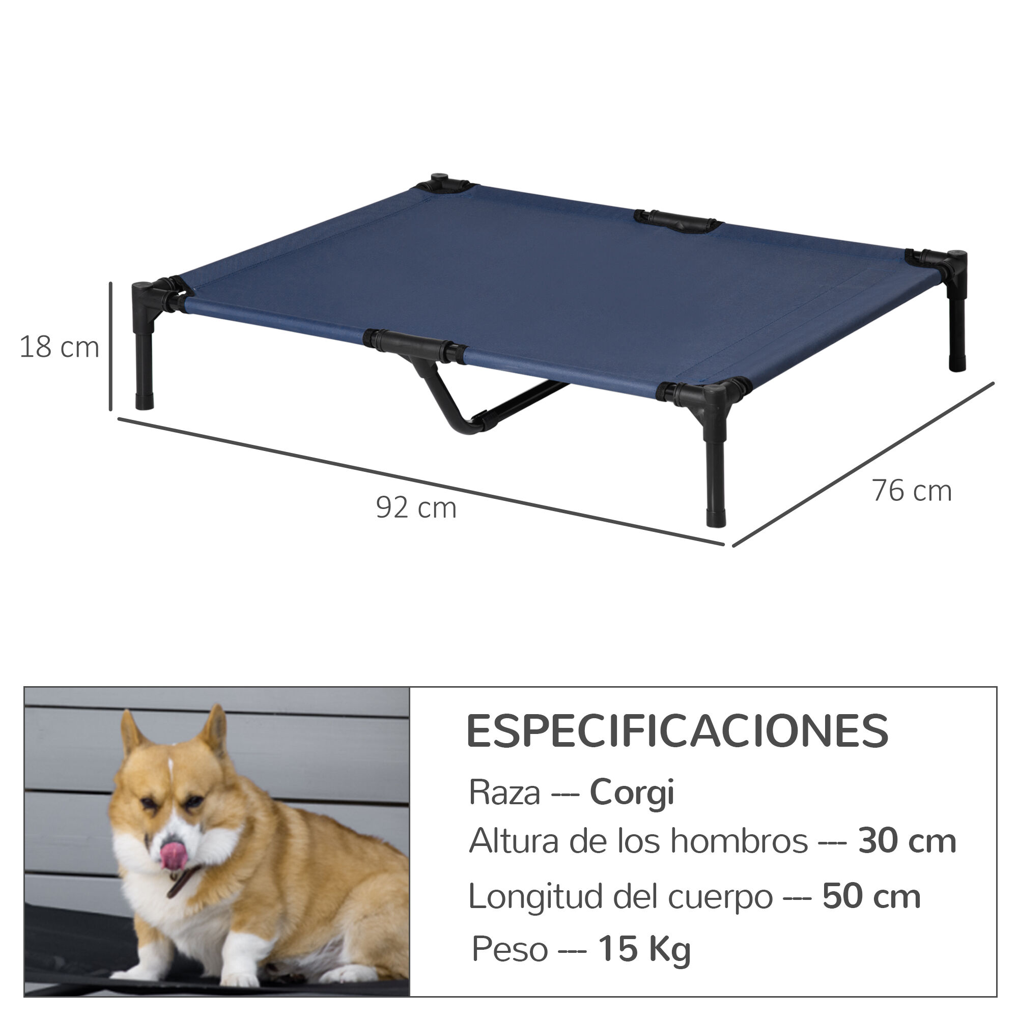 PawHut Cama Elevada Perros Azul, , large Imagen numero 3