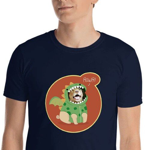 Mascochula camiseta hombre dino personalizada con tu mascota azul marino thumbnail