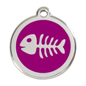 Red Dingo Placa identificativa Acero Inoxidable Esmalte Pez Esqueleto Morado para perros