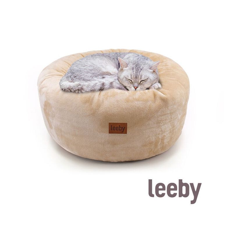 Leeby Cama Donut Premium Desenfundable de Terciopelo Blanco para gatos thumbnail