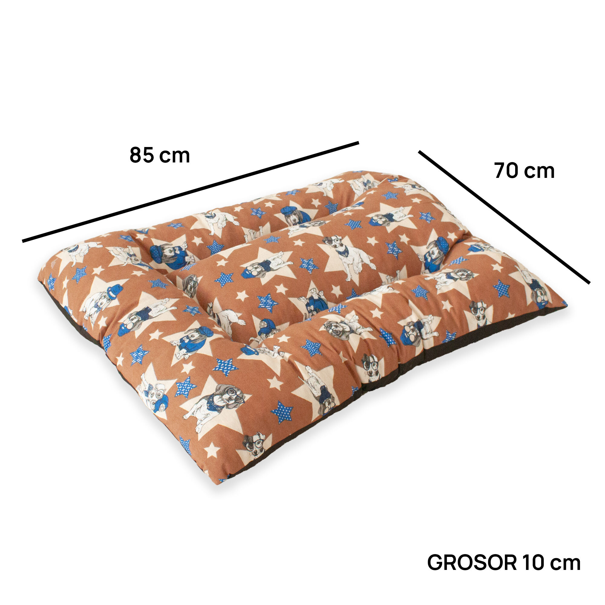 Coj&iacute;n para Mascota Grande Acolchado Relleno. Color Marr&oacute;n con Perritos y Estrellas Azules. 85x70x10 cm, , large Imagen numero 3