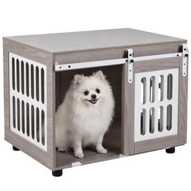 COSTWAY Jaula para Perros con Mesa Auxliar, Casa para Perros Interior con Puerta Corrediza, Mueble Jaula para Mascotas Medianas y Grandes, Capacidad hasta 30 kg, 80 x 56 x 62,5 cm, Gris