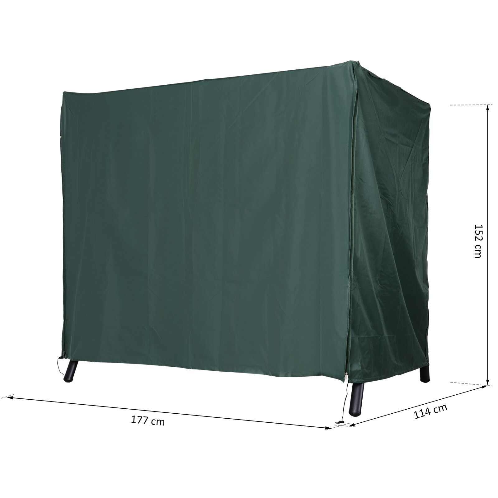 Outsunny Funda para Columpio de Jard&iacute;n con Cremallera Cubierta Muebles para Exterior Ideal Columpios 177x114x152cm Verde Oscuro, , large Imagen numero 3