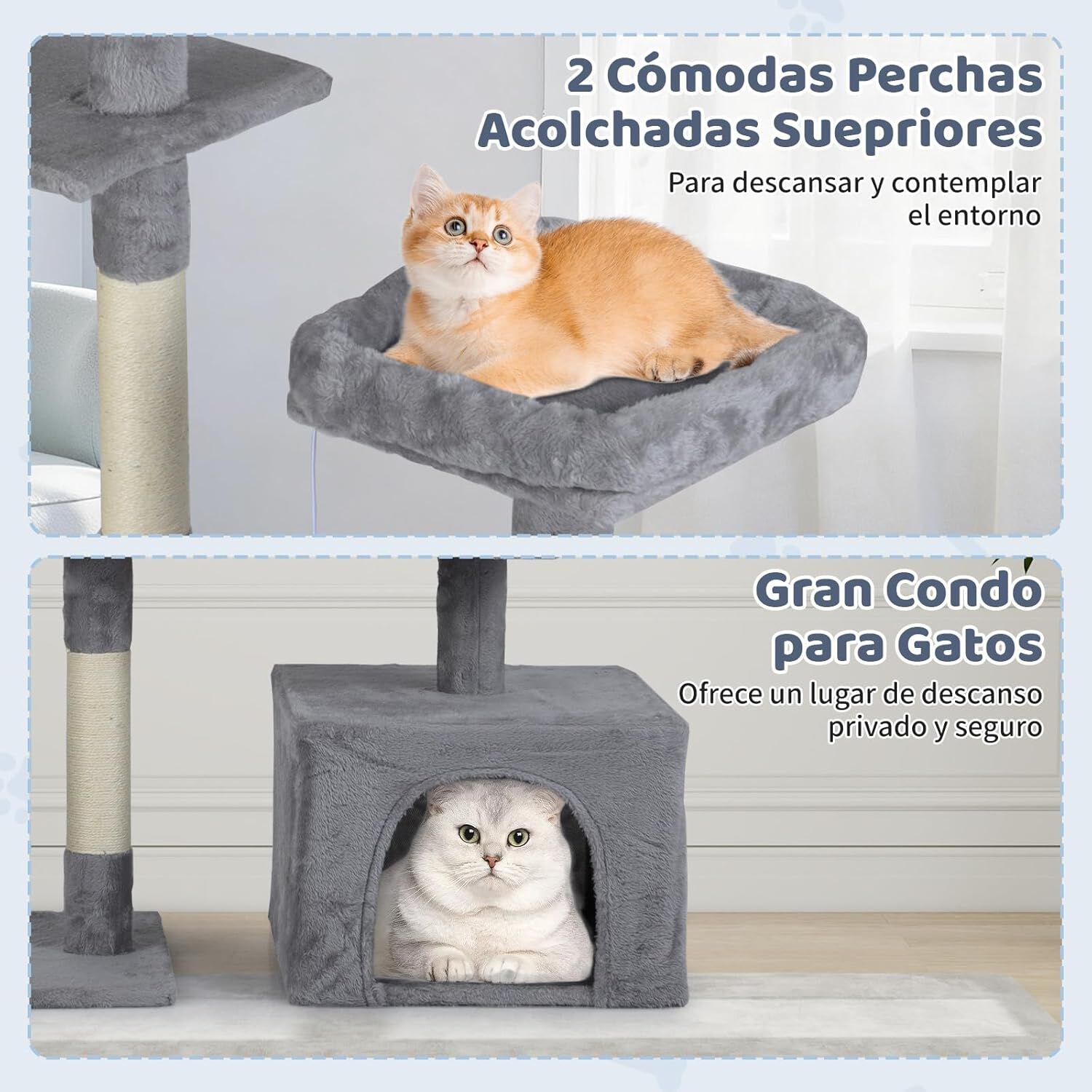 COSTWAY &Aacute;rbol Rascador para Gatos de 136 cm, Castillo para Gato con Postes de Sisal, Rampa, 2 Posaderos Acolchados, Condo Grande, Bolas Colgantes, Torre Rascador para Hogar Varios Gatos (Gris Claro), , large Imagen numero 3