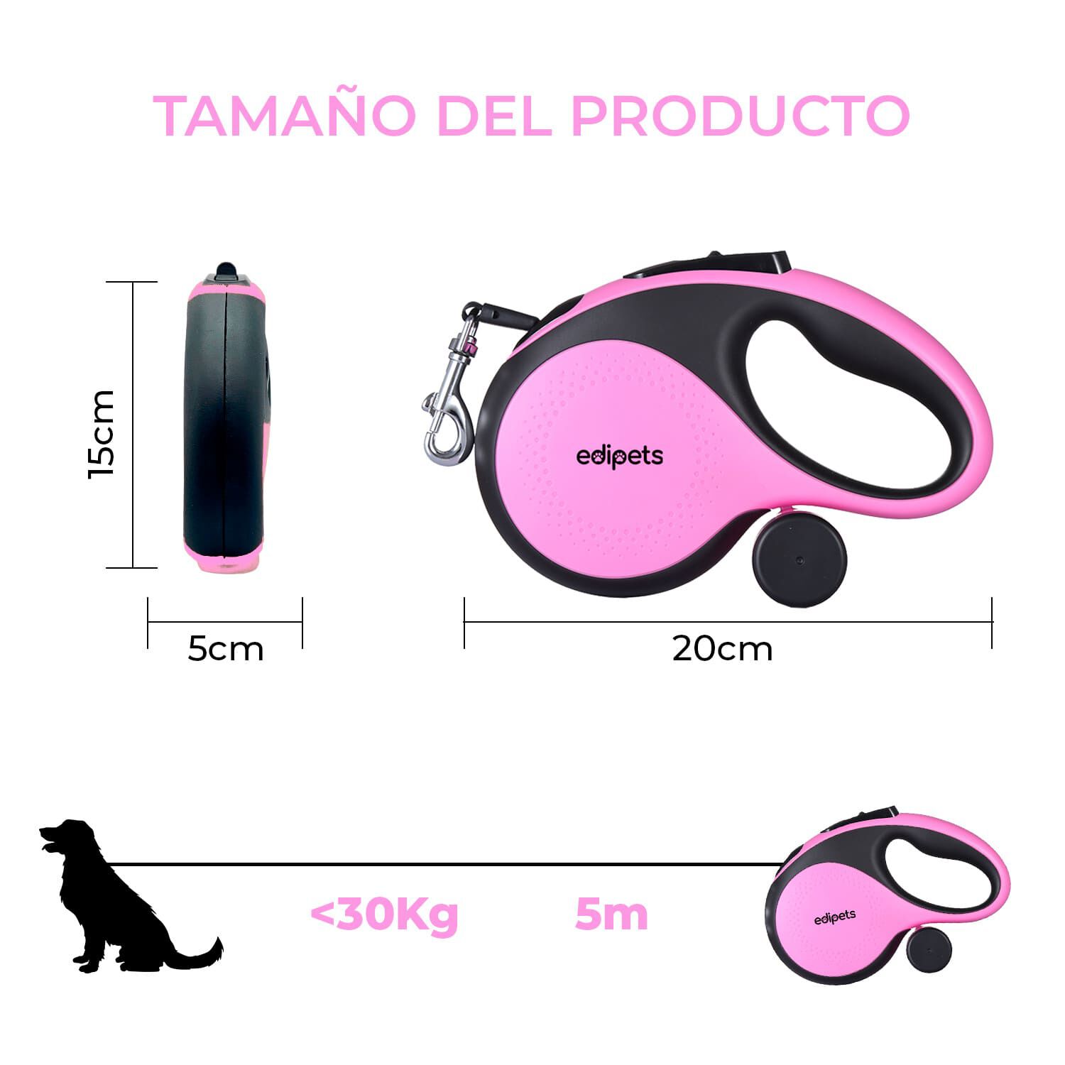 Edipets correa extensible con sistema de frenado rosa para perros, , large Imagen numero 3