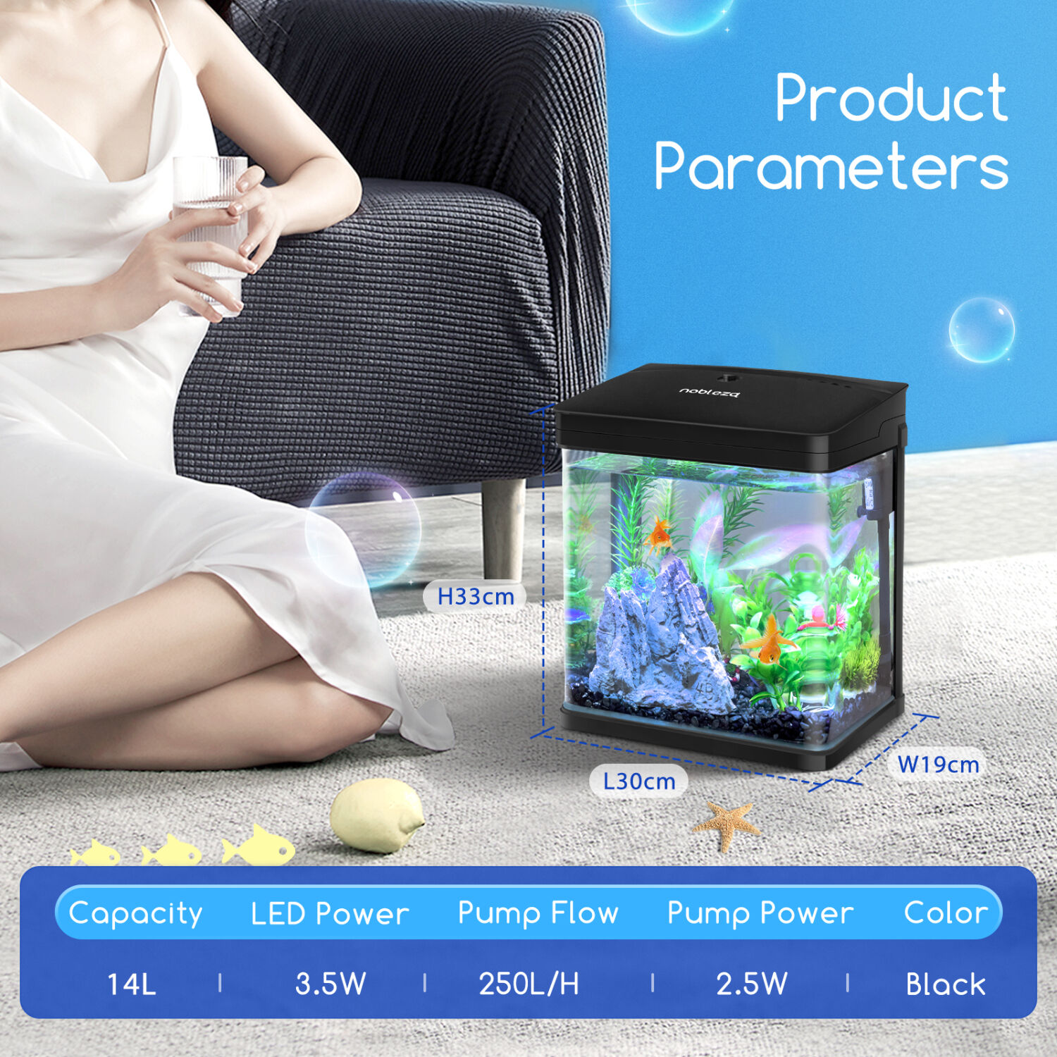 Nobleza Acuario de Cristal negro para peces thumbnail