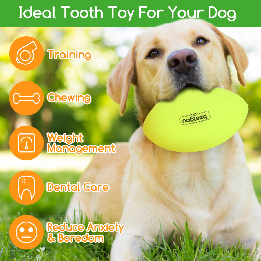 Nobleza Pelota Perro,3 Unidads Pelota Juguete Perro, Rugby para Perros Brillo en la Oscuridad, Pelota de Caucho Natural para Perros, Juguetes con Sonido para Medianas y Grandes, (L14CM*7.5CM), , large Imagen numero 3