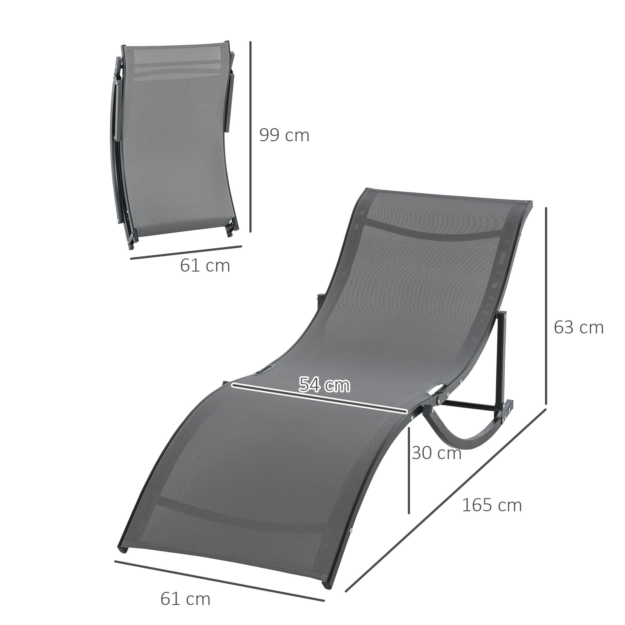 Outsunny Juego de 2 Tumbonas Plegables Tumbonas de Jard&iacute;n con Marco de Aluminio en Forma de S Carga de 120 kg para Piscina Patio Terraza 165x61x63 cm Gris Oscuro, , large Imagen numero 3