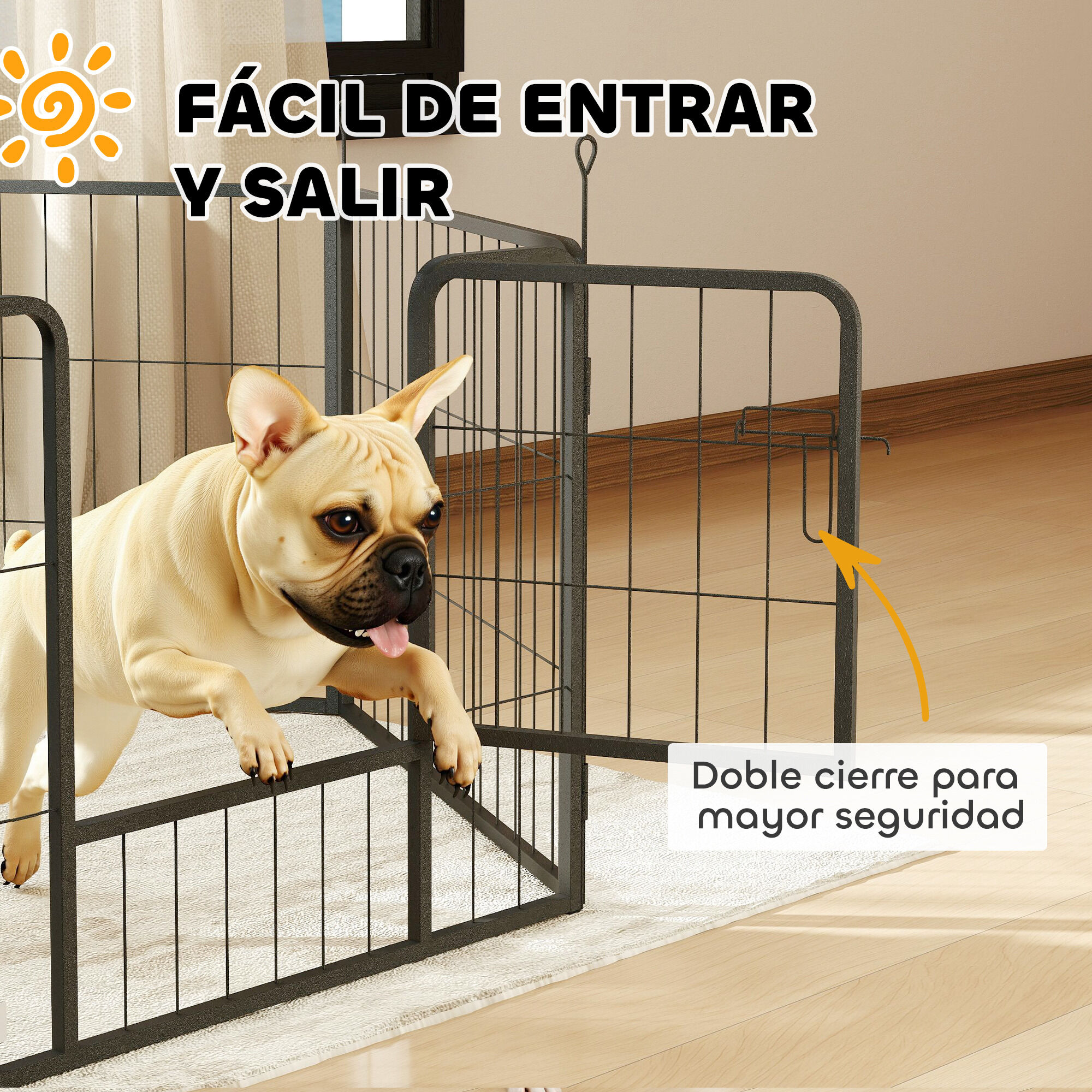PawHut Parque para Perros de 6 Paneles de 80 cm de Altura, Vallas para Perros de Acero Plegable, con Puerta, para Interior y Exterior, Negro, , large Imagen numero 10