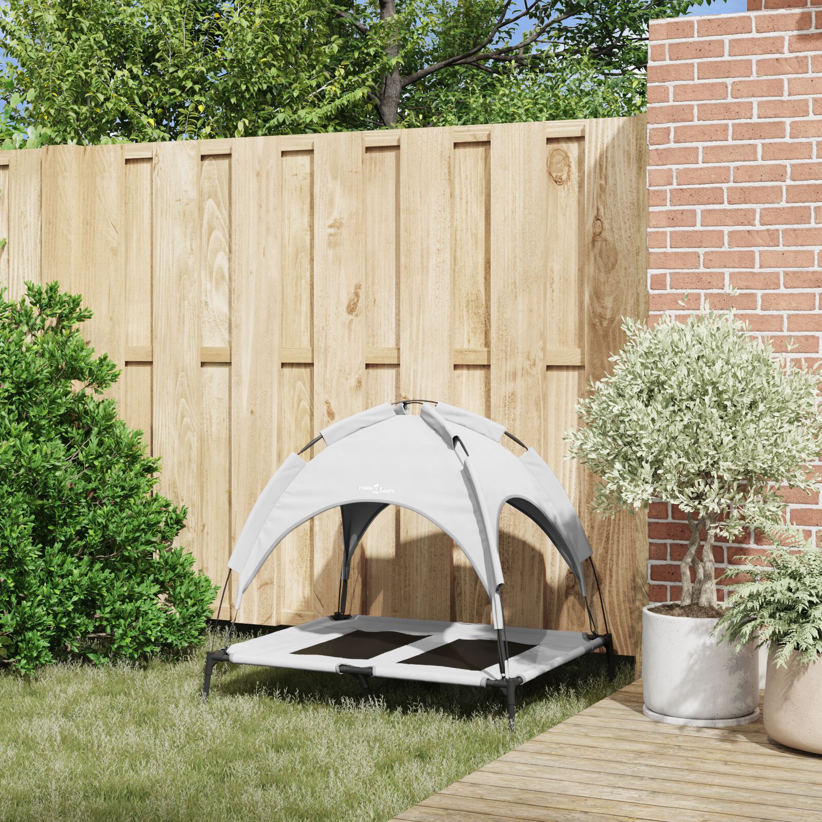 vidaXL Cama Elevada para Perro  con Techo Desmontable Gris Plateado Acero, , large Imagen numero 9