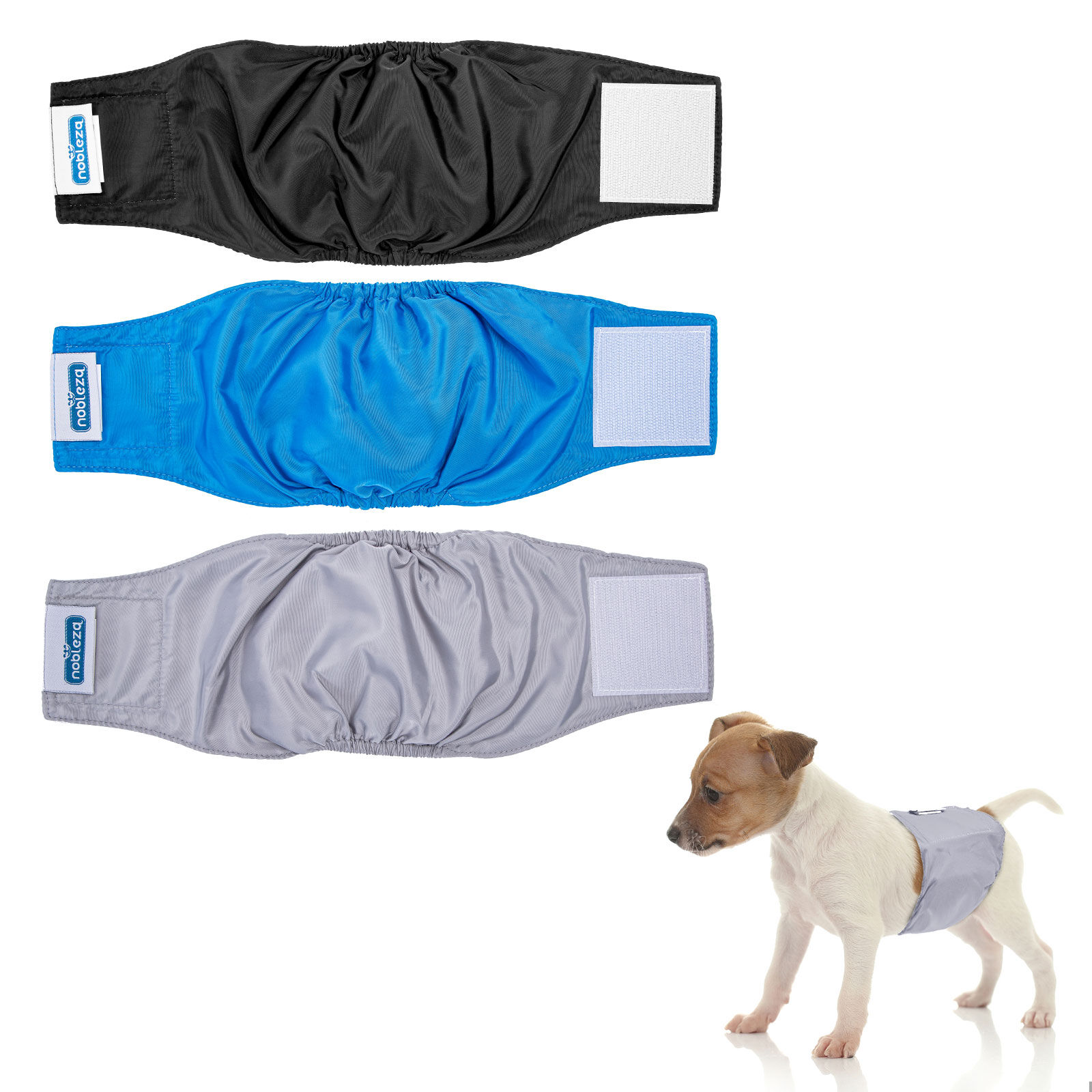 Nobleza 3x Pa&ntilde;ales para Perros Macho Lavables, Reutilizable Bragas Incontinencia Higi&eacute;nicas, Mascotas Sanitarios Pa&ntilde;al para Perro Absorbentes (S Cintura 23-30cm, Paquete de 3, Gris, Negro y Azul), , large Imagen numero 1