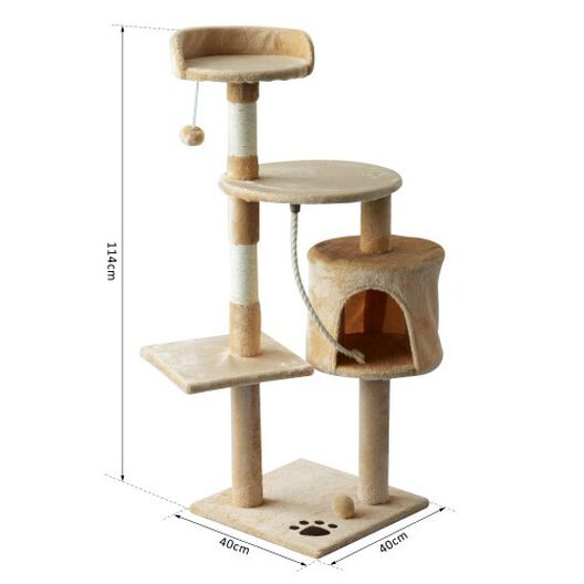 Pawhut árbol rascador con plataforma casetas y bolas de juego beige para gatos, , large image number null