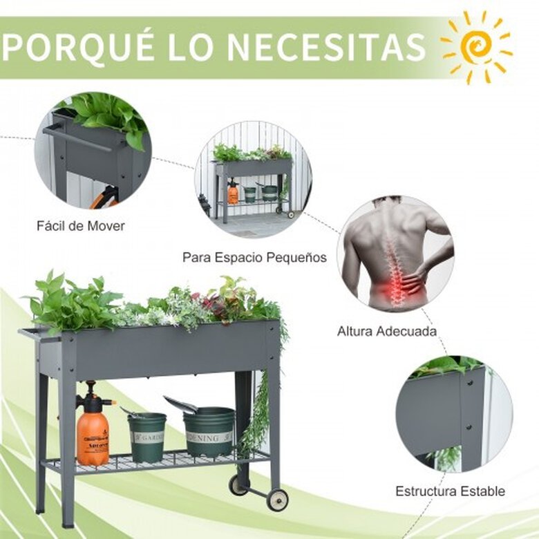 Jardinera elevada de metal con ruedas color Gris, , large image number null