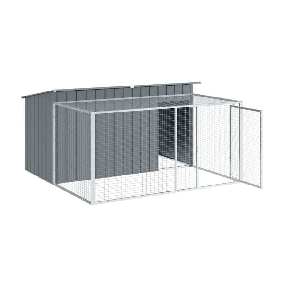 Vidaxl Caseta Con Corral Acero Galvanizado para perros, , large Imagen numero 2