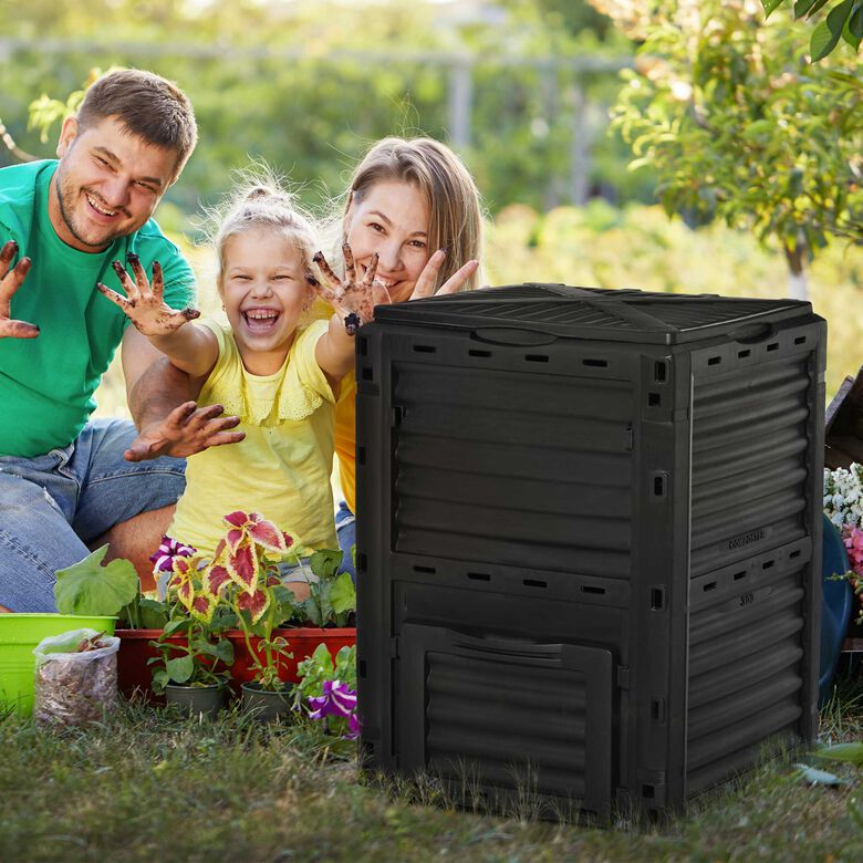 Outsunny Compostador negro para Producción de Abono con 48 Respiraderos para jardín thumbnail