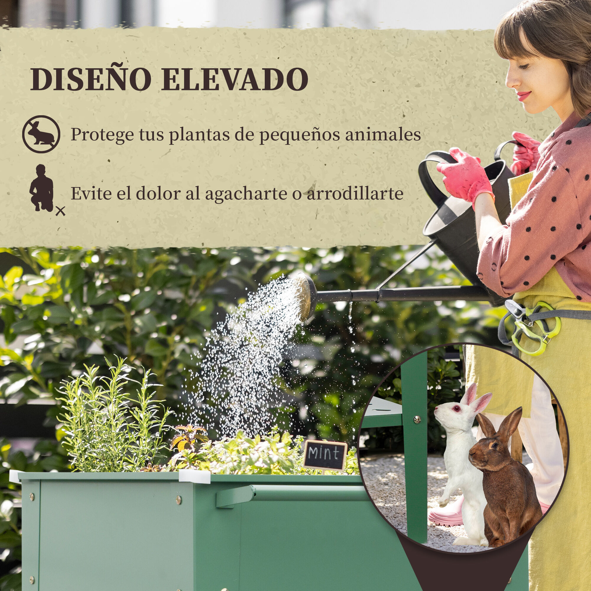 Outsunny Huerto Urbano Elevado con Ruedas Jardinera Exterior de Acero Galvanizado 64x55x79 cm con Estante y Asa Lateral para Cultivo Plantas Flores Verduras Verde, , large Imagen numero 4