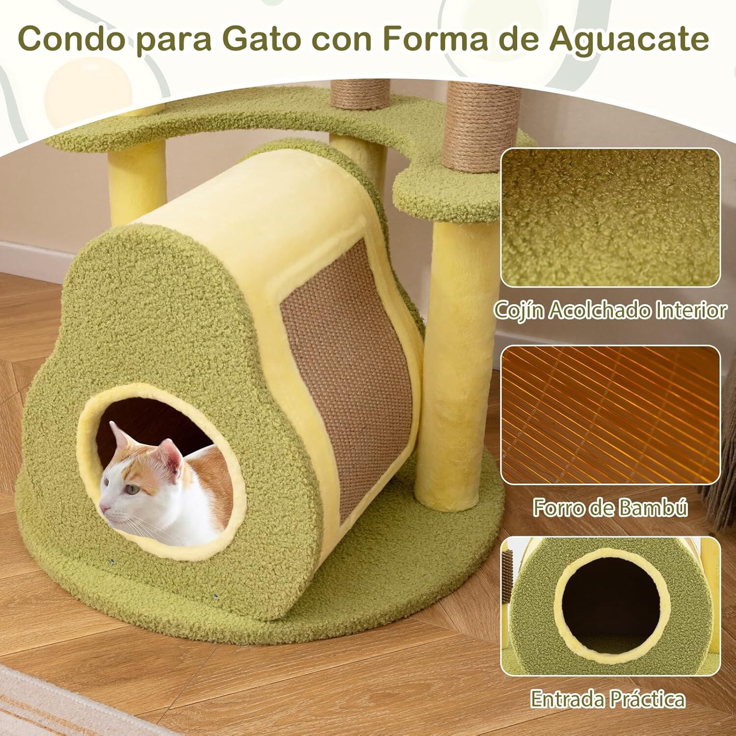 COSTWAY 125cm Árbol de Gato, Torre Multinivel para Gatos en Forma de Aguacate con Condominio Privado, Cepillo de Autocuidado, Plataformas, Estructura de Escalada Independiente para Gatos de Interior thumbnail