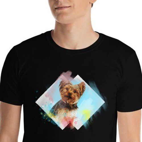 Mascochula camiseta hombre acuarelas personalizadas con tu mascota negro thumbnail