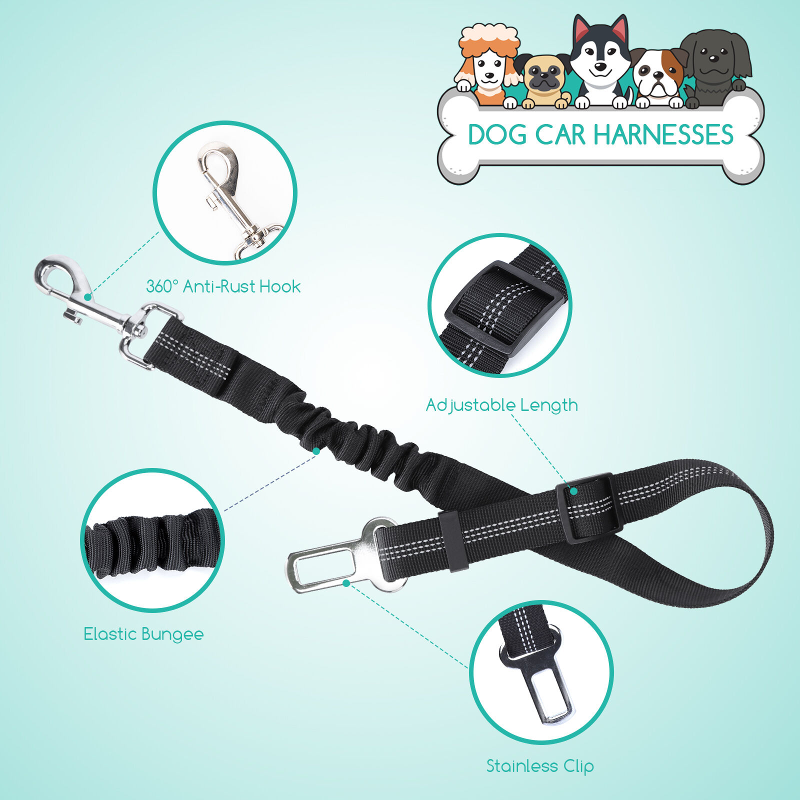 Nobleza Enganche para Cinturón de seguridad negro para perros thumbnail