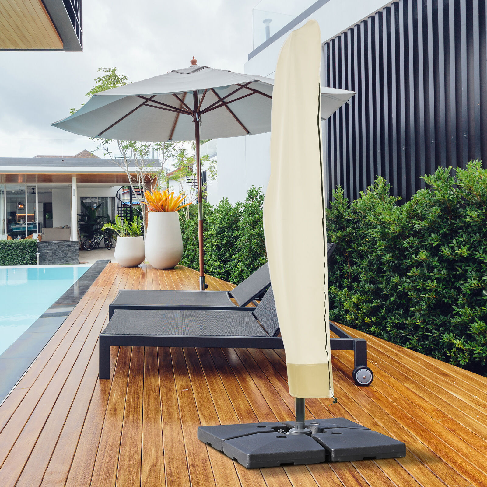 Outsunny Funda Protectora de Sombrilla Di&aacute;metro 2-4 m Impermeable Tela Oxford &Oslash;56x220 cm Cubierta de Parasol con Cremallera Resistente a Intemperie para Jard&iacute;n Exterior Beige, , large Imagen numero 2