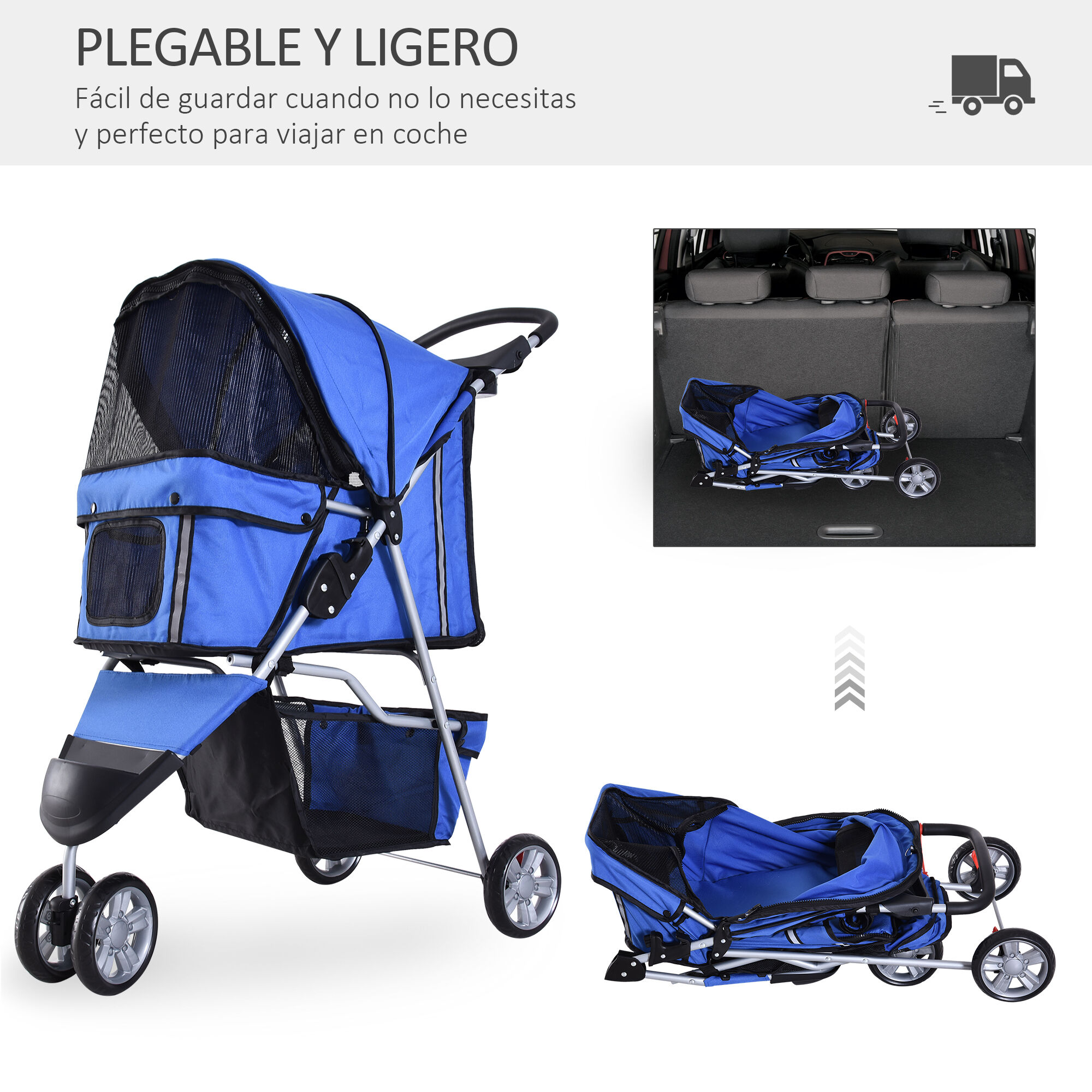 PawHut Cochecito plegable azul para mascotas, , large Imagen numero 4