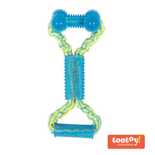 Tootoy! Tug Bone Blue Hueso de Goma con Cuerda para perros