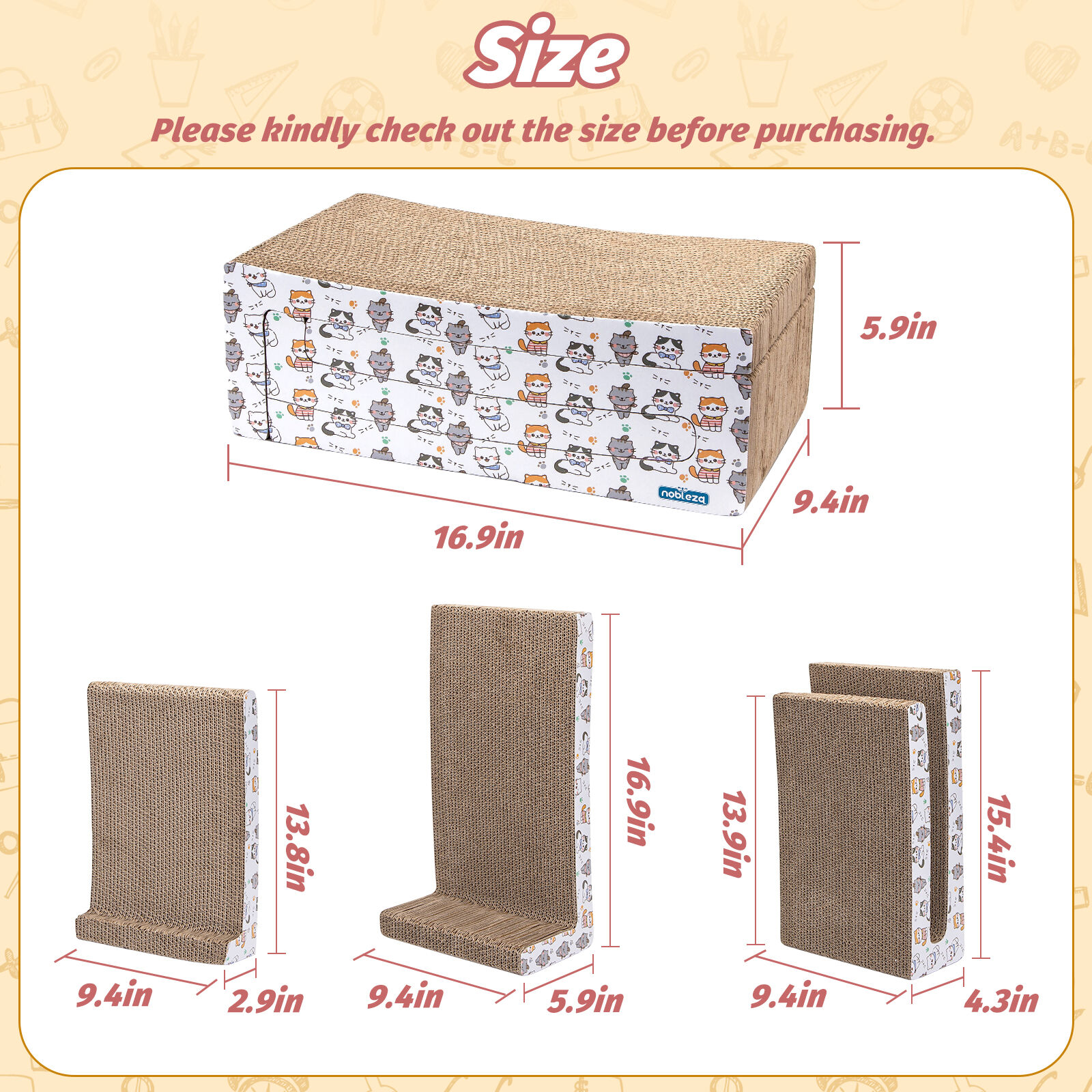 Nobleza Rascador Cart&oacute;n para Gatos Tableros 3 en 1 con Hierba Gatera, Rascador de Cart&oacute;n Corrugado, Rascador de Muebles, Disponible en Ambos, , large Imagen numero 2