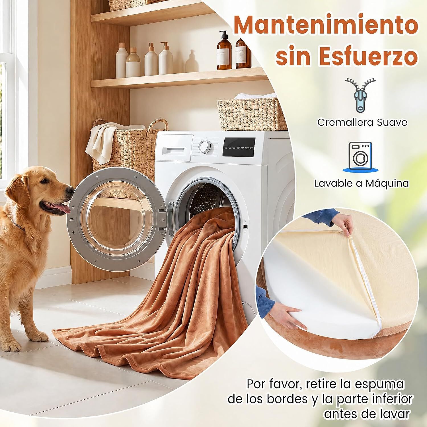 COSTWAY Cama para Perros de Tama&ntilde;o Humano, con Base Antideslizante, Borde Desmontable, Funda de Felpa Lavable y Manta, Cama Perro Viscoelastica para Sal&oacute;n y Dormitorio, 185 x 78 x 21 cm, , large Imagen numero 5