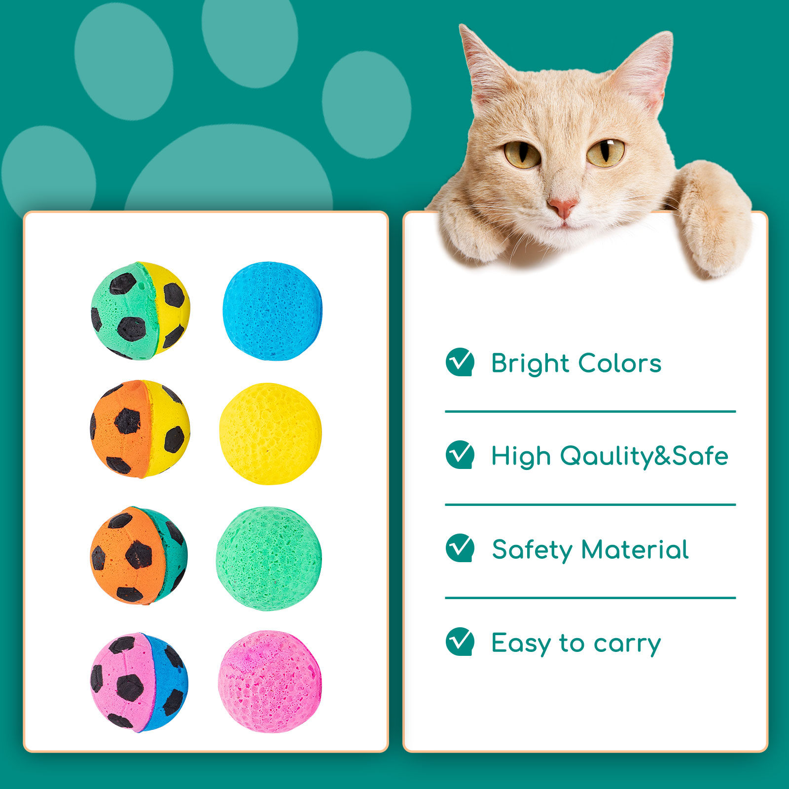 Nobleza - Pelota de Espuma para Gatos 8PCS,Pelotas de F&uacute;tbol para Gatos, Bolas de Juguete para Gatos,Juguetes de Interior y Exterior,Juguetes Interactivos para Gatos, , large Imagen numero 2