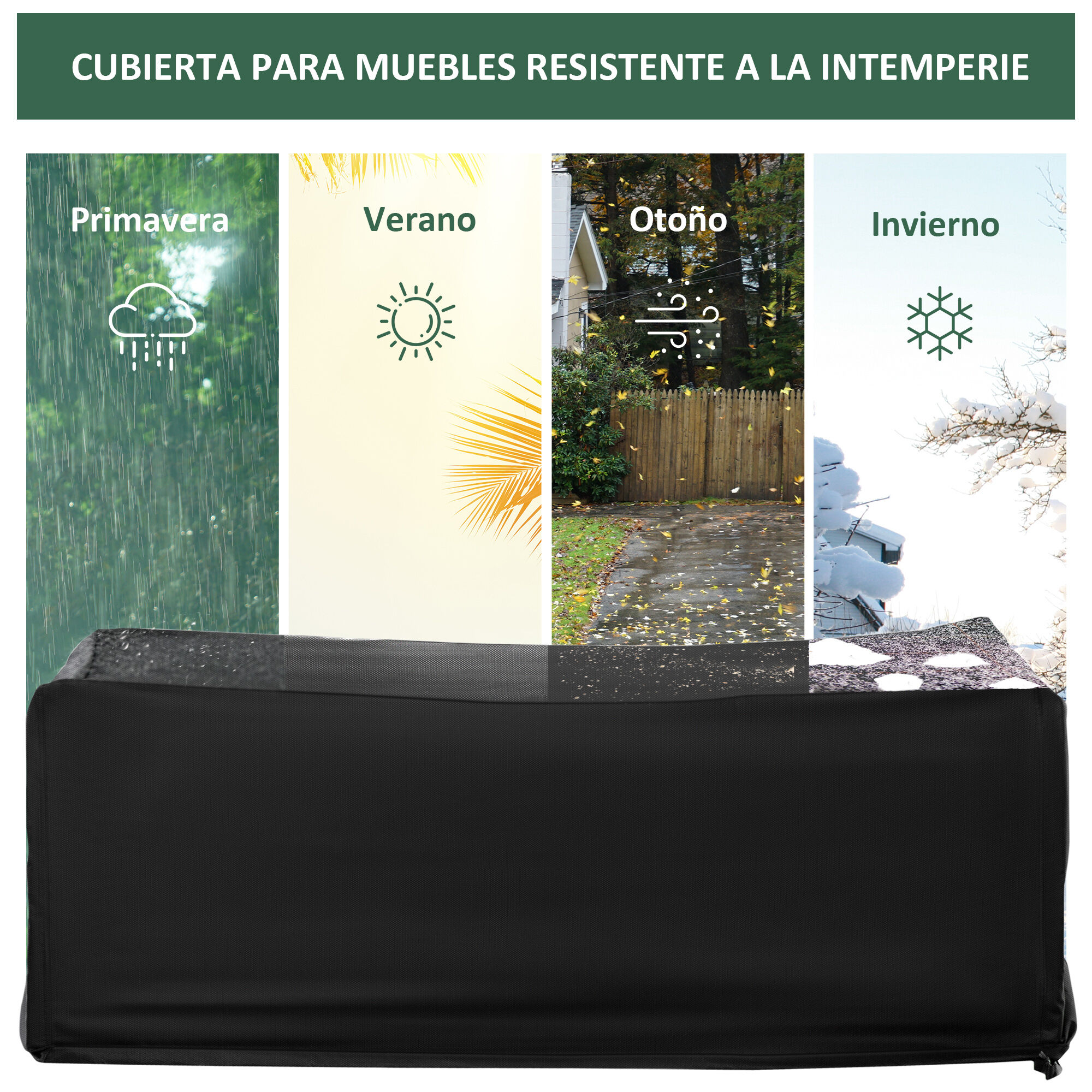Outsunny Funda Protectora para Muebles de Jard&iacute;n 154x94x66 cm Cubierta de Muebles de Mesas Exterior Tela Oxford 600D Impermeable con Hebillas para Patio Terraza Negro, , large Imagen numero 4