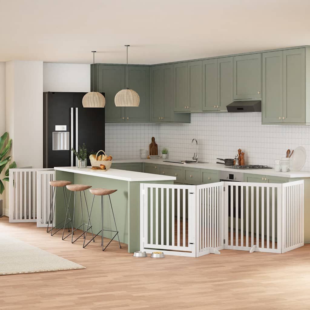 vidaXL Puerta de perros plegable 12 paneles madera &aacute;lamo blanca 600 cm, , large Imagen numero 12